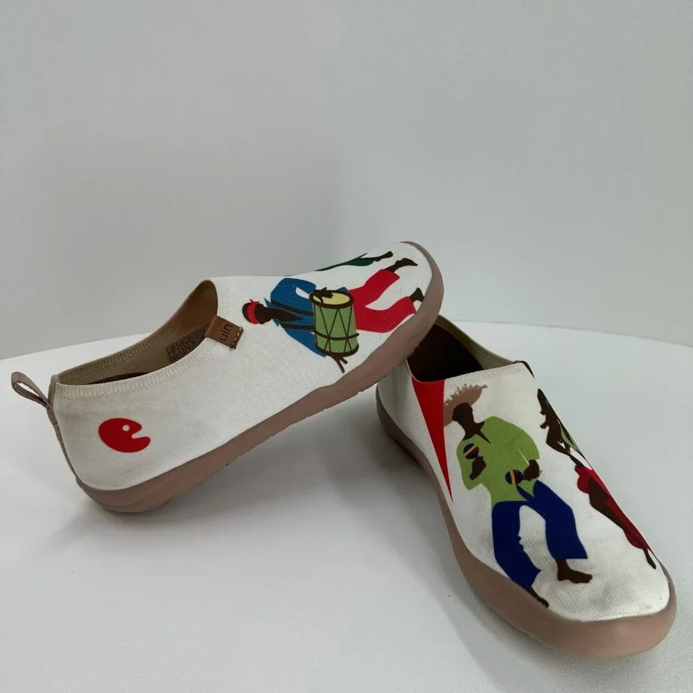 UIN Dance Up Toledo Art Painted Loafers Size 7 Canvas Slip On Flat Sneaker Cream - Picture 8 of 13